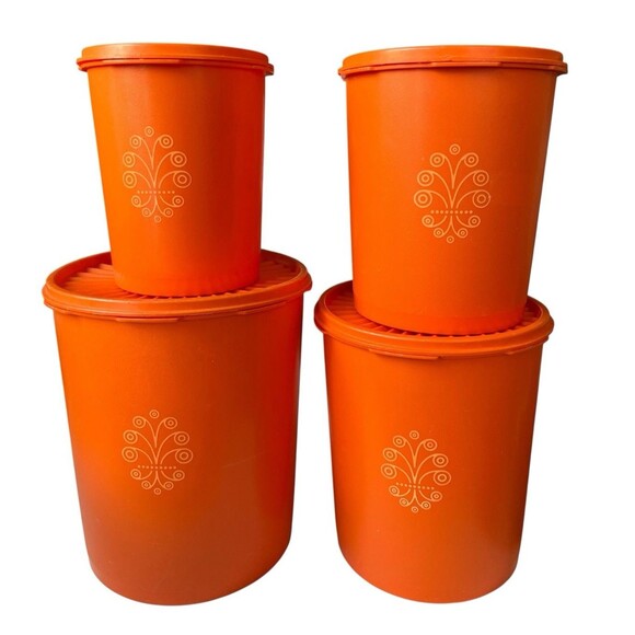Vintage Tupperware Containers Canisters Lids Orange Set Of 4 Graduated Sizes 70s - Picture 1 of 4
